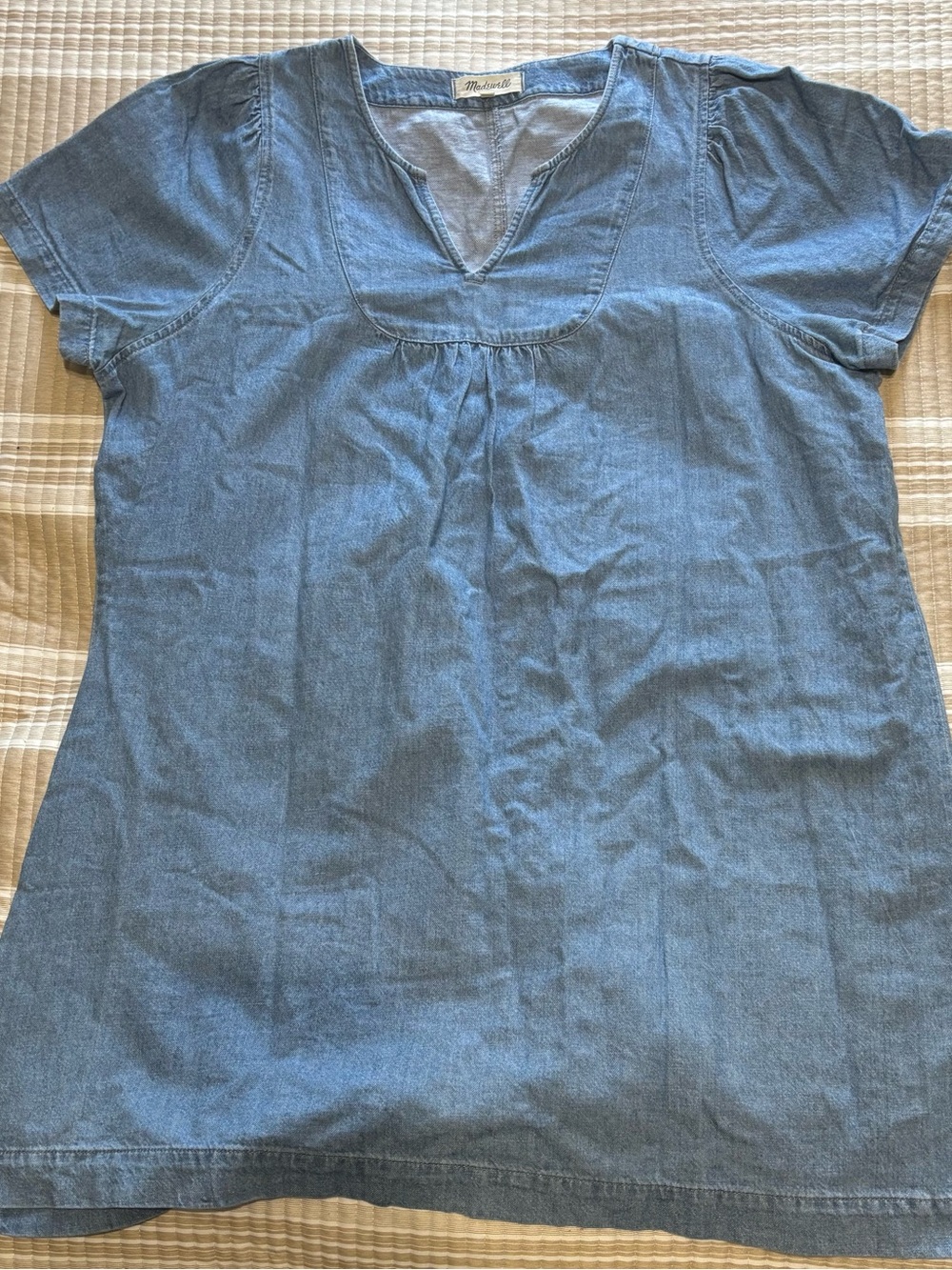 Madewell Light Blue Denim-Look V-Neck Dress